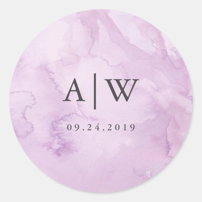 Sticker Rond Minimaliste moderne violet Mariage d'aquarelle (Devant)