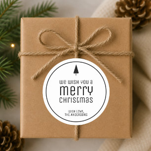 Sticker Rond Minimaliste Noël Fêtes en Noir et Blanc