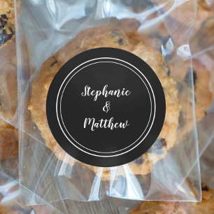 Sticker Rond Minimaliste noir blanc Mariage marié Groom Favoris