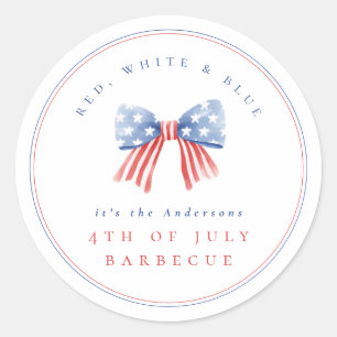 Sticker Rond Minimaliste Preppy American Flag Bow 4 juillet BBQ