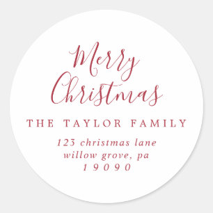 Sticker Rond Minimaliste Red Joyeux Noël Adresse de retour