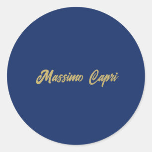 Sticker Rond Minimaliste Texte en Gras de Couleur Or Bleu Foncé