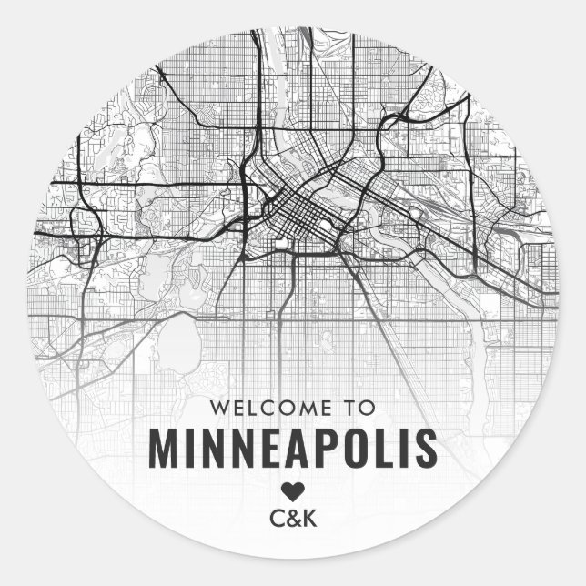 Sticker Rond Minneapolis, Minnesota City Map | Bienvenue Mariag (Devant)