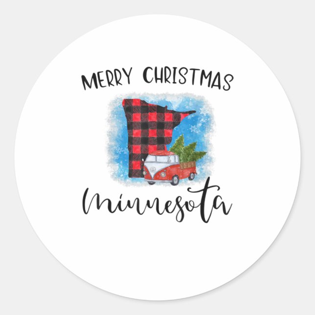 Sticker Rond Minnesota Joyeux Camion de Noël Chemise Bu (Devant)