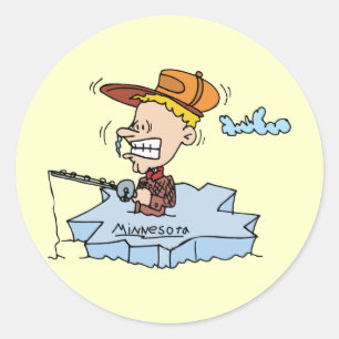 Sticker Rond Minnesota MN Ice Fishing Vintage voyage Souvenir