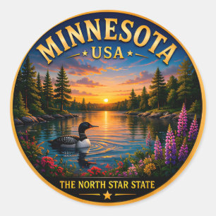 Sticker Rond Minnesota Terre de Lacs Souvenirs de Vacances 🟡