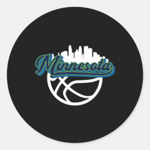 Sticker Rond Minnesota Vintage Bysketbyll Script City Skyline F
