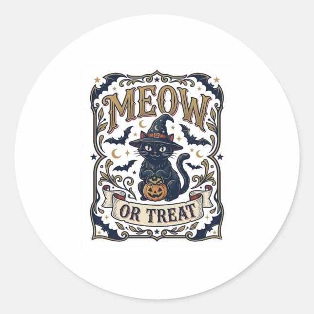 Sticker Rond Minou ou traiter Chat Halloween Chat effrayant Vin (Devant)