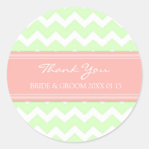Sticker Rond Mint Coral Chevron Merci Mariage Favor Tags