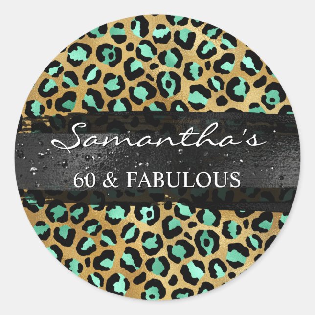 Sticker Rond Mint et léopard à feuille d'or 60 & Fabuleux (Devant)