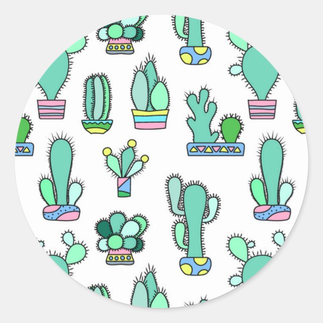 Sticker Rond Mint Green Cactus & Succulent Plant (Devant)