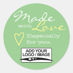 Sticker Rond Mint Green Simple Made with Love Logo Modèle