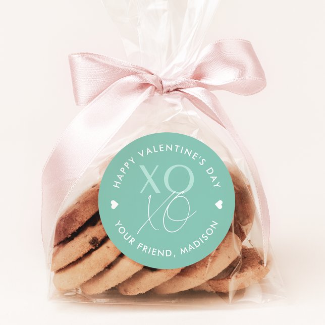 Sticker Rond Mint Green XOXO Personnalisé Saint Valentin (Créateur téléchargé)