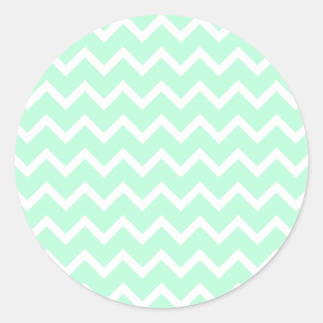 Sticker Rond Mint Green Zigzag Chevron Stripes. (Devant)