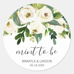 Sticker Rond Mint To Be Elegant Greenery White Floral Wedding