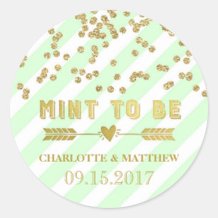 Sticker Rond Mint to Be Gold Confetti Wedding Favor Tags