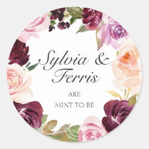 Sticker Rond Mint to Be Moody Plum Aquarelle Florale Mariage