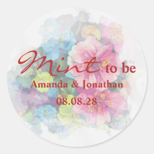 Sticker Rond Mint to Be Rainbow Floral Mariage Enveloppe Seal