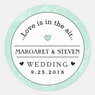Sticker Rond Mint Vert noir & blanc Mariage Personnalisé Noms A