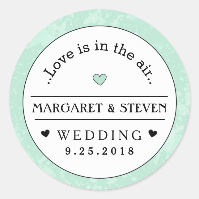 Sticker Rond Mint Vert noir & blanc Mariage Personnalisé Noms A (Devant)