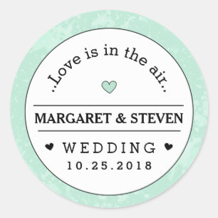 Sticker Rond Mint Vert noir & blanc Mariage Personnalisé Noms A