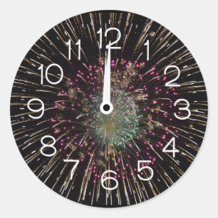 Sticker Rond Minuit Nouvel An Veille de Nouvel An Horloge en Fe