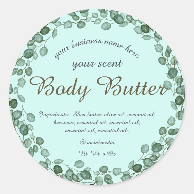 Sticker Rond minuscule aquarelle eucalyptus wreath body beurre (Devant)