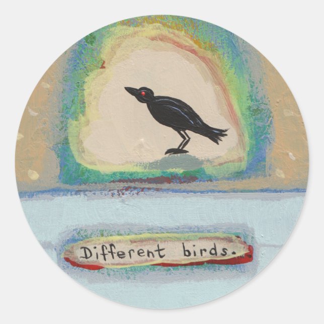 Sticker Rond Minuscule Art # 602 - Différents Oiseaux peinture  (Devant)