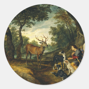 Sticker Rond Miracle de Saint Hubert par Pierre Paul Rubens 