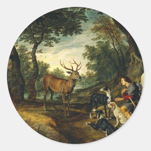 Sticker Rond Miracle de Saint Hubert par Pierre Paul Rubens  (Devant)