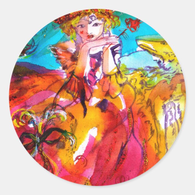 Sticker Rond MIRANDOLINA, rose, jaune fuchsia (Devant)