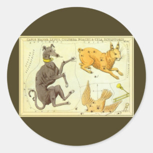 Sticker Rond Miroir d'Urania, Carte céleste d'astronomie vintag