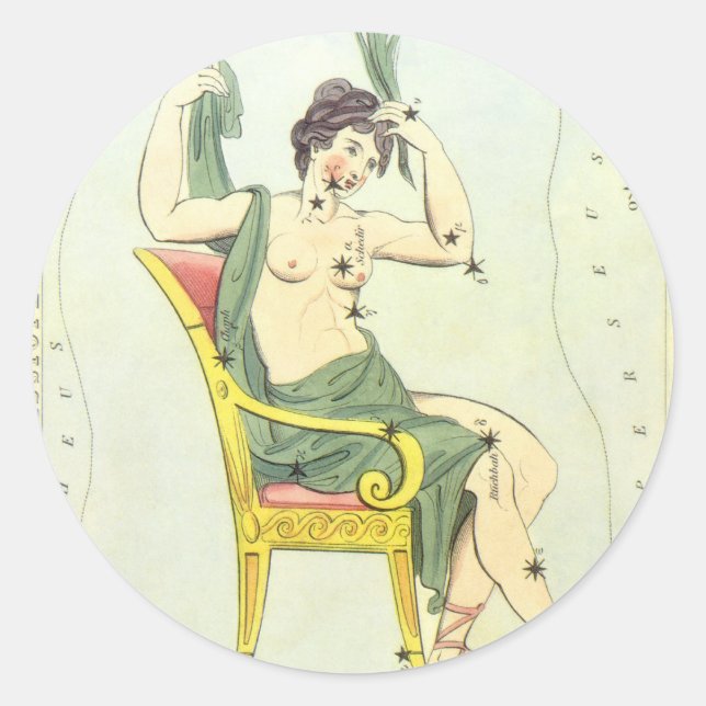 Sticker Rond Miroir d'Urania, Carte céleste d'astronomie vintag (Devant)