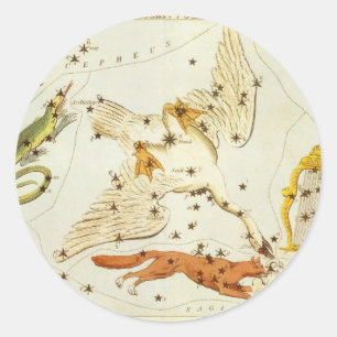 Sticker Rond Miroir d'Urania, Carte céleste d'astronomie vintag