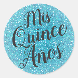 Sticker Rond Mis Quince Años Quinceañera Aqua Parties scintilla