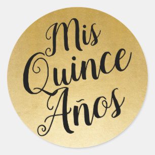 Sticker Rond Mis Quince Años Quinceañera Noir et or Favoriser