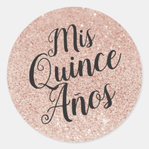 Sticker Rond Mis Quince Años Quinceañera Rose Gold Sparkle