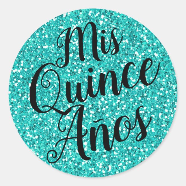 Sticker Rond Mis Quince Años Quinceañera Turquoise Aqua Parties (Devant)