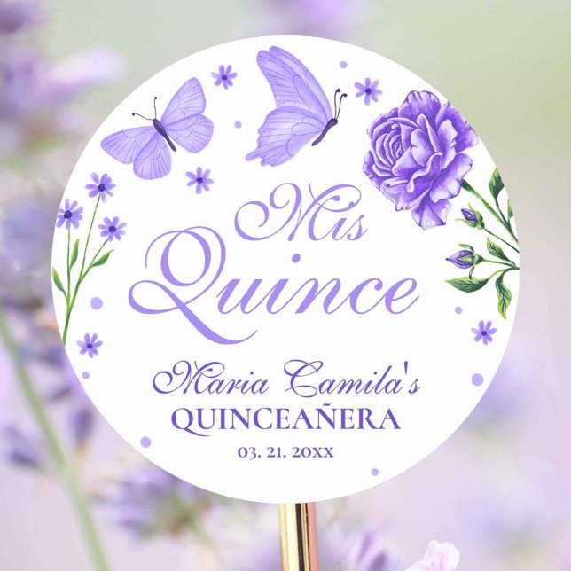 Sticker Rond Mis Quince Lilac Floral Violet Quinceañera (Mis Quince Lilac Purple Floral Quinceañera Classic Round Sticker)