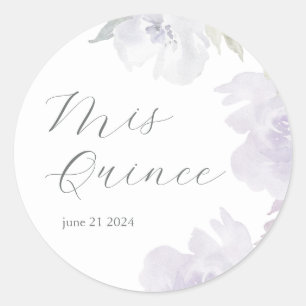Sticker Rond Mis Quince Purple Floral 15e anniversaire Quinceañ