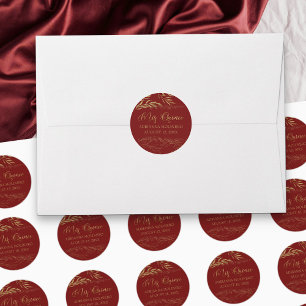 Sticker Rond Mis Quince Rouge et Feuille d'or 15 Anniversaire