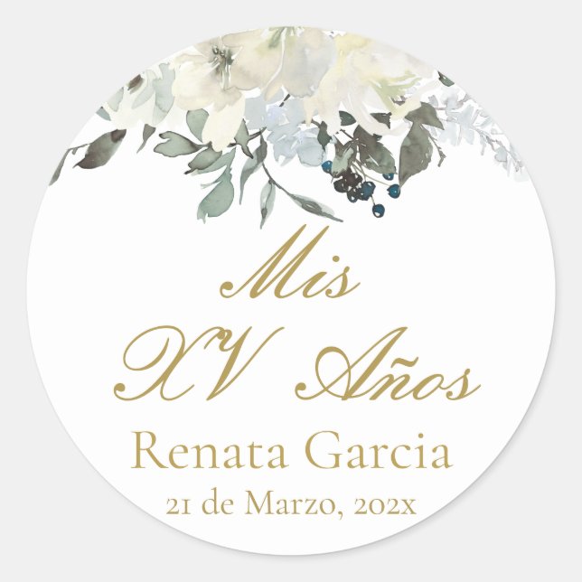 Sticker Rond Mis XV años flores rosas (Devant)