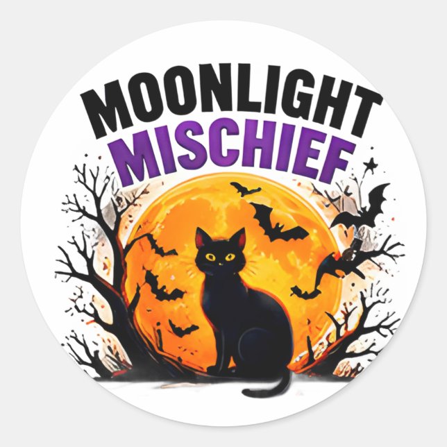Sticker Rond Mischief au Clair de Lune Chat Noir Automne Hallow (Devant)