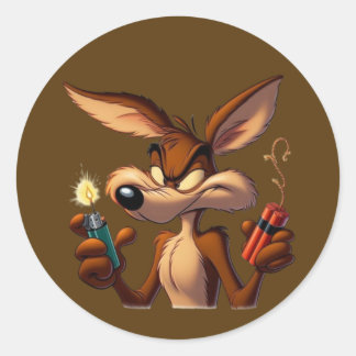 Sticker Rond Mischievous Cartoon Coyote
