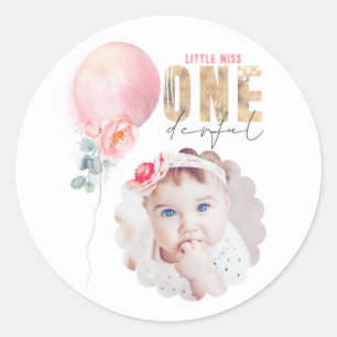 Sticker Rond Miss Onederful Pink Balloon 1er Anniversaire Photo