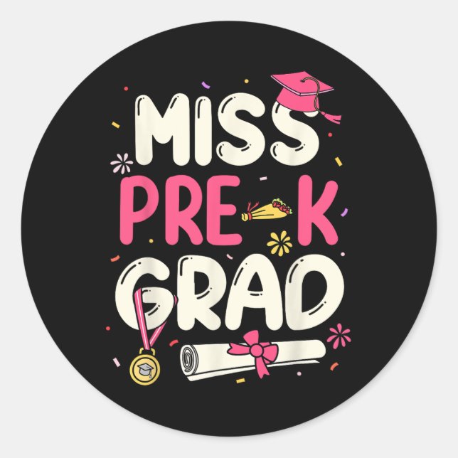Sticker Rond Miss Prek Grad Préscolaire Graduol Girls (Devant)