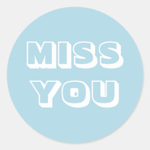 Sticker Rond Miss You, bleu clair blanc moderne audacieux