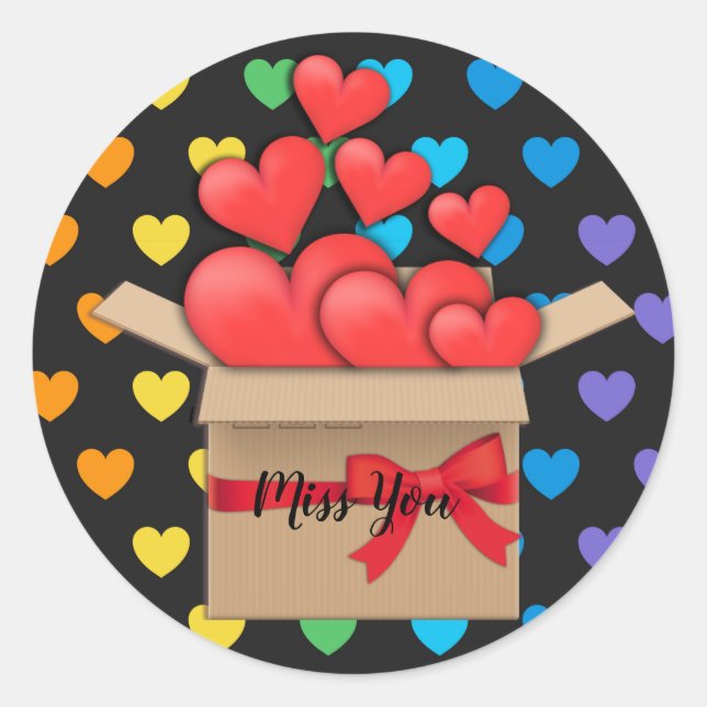 Sticker Rond Miss You, conception cardiaque colorée (Devant)