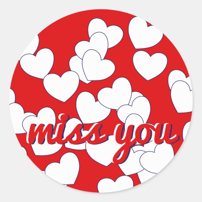 Sticker Rond 'miss you' - Rouge avec de mignons Coeurs d'amour  (Devant)