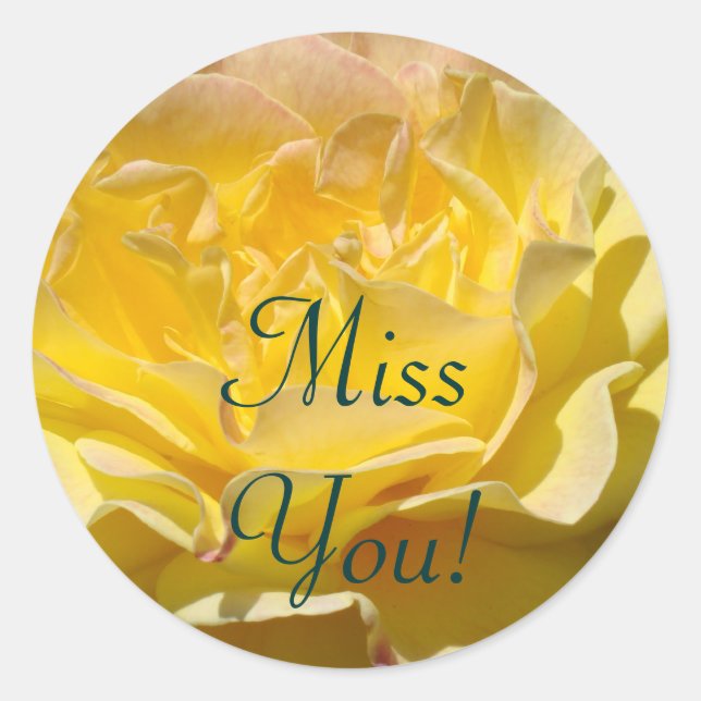 Sticker Rond Miss You ! timbres Poster Fleur de Rose Jaune (Devant)